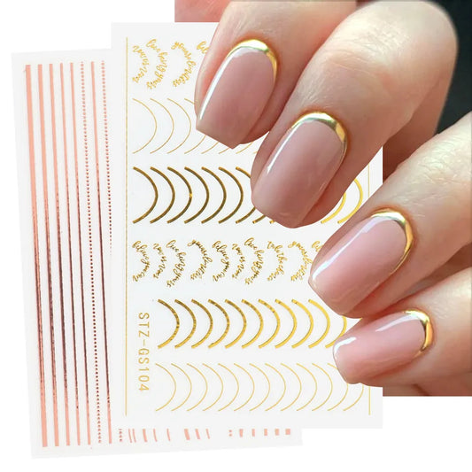 Rose Gold 3D Nail Art Stickers - Geometric Manicure Decor