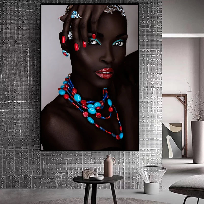 Black Nude African Woman Lips Nails Canvas Painting