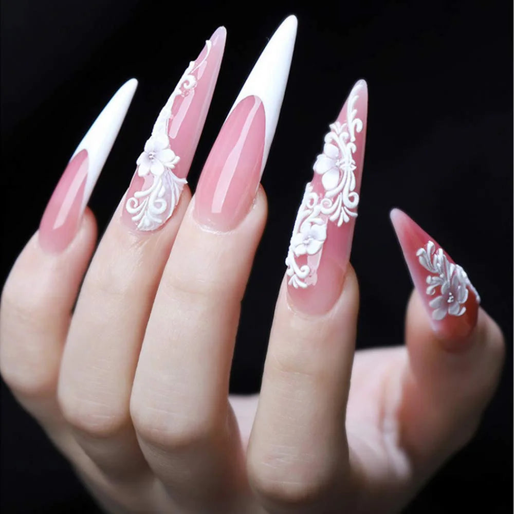 600pcs Acrylic Medium Long Stiletto Nail Tips