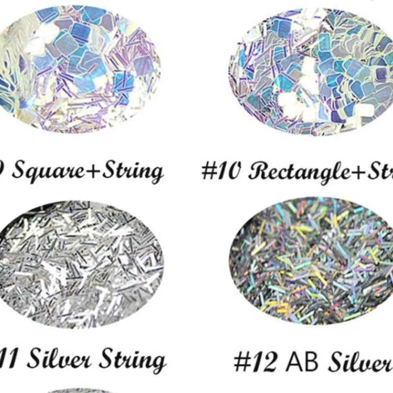 AB Silver Nail Glitter Mix Strip Square Holo Charm