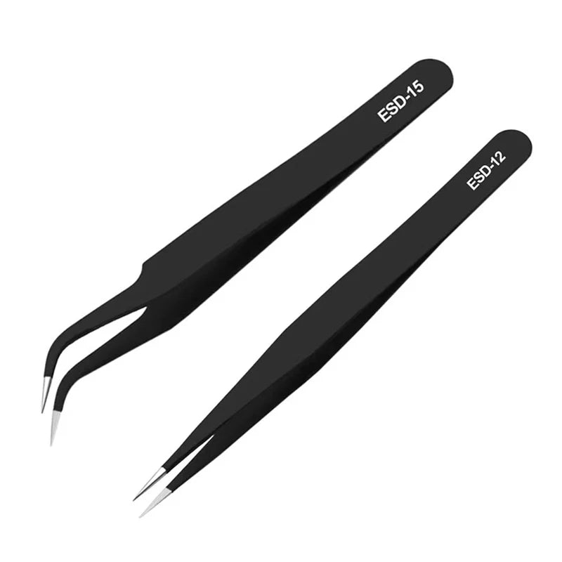 2Pc Stainless Steel Tweezer Set