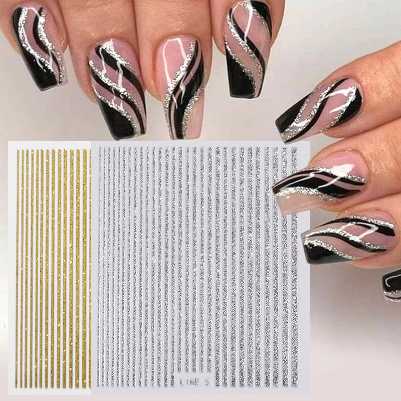 French Rose Gold Striping Tape Nail Design