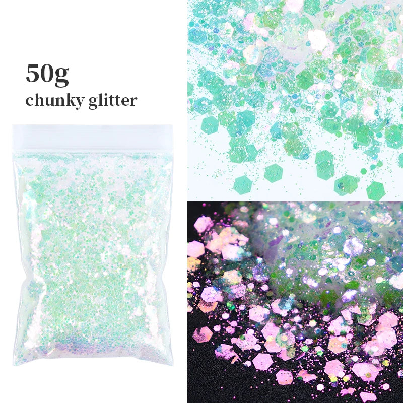 50G Holographic Nail Glitter Mix