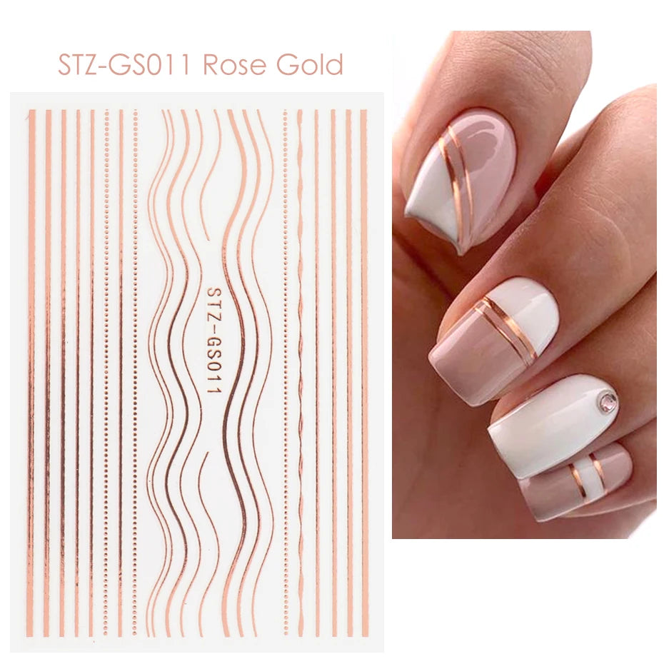 Rose Gold 3D Nail Art Stickers - Geometric Manicure Decor