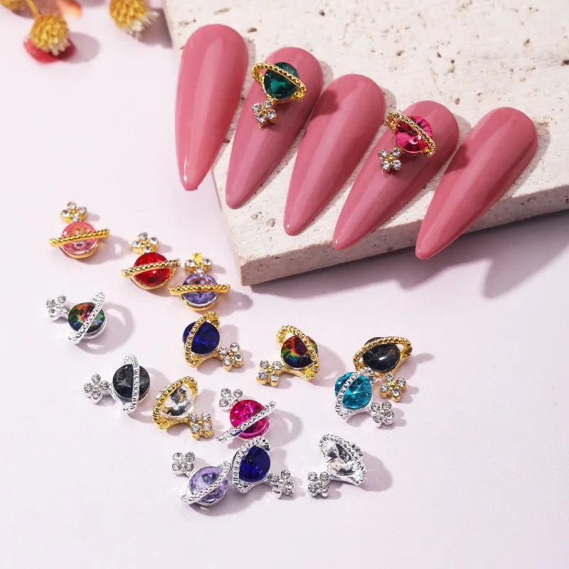 Luxury Alloy Planet Gemstone Nail Charms