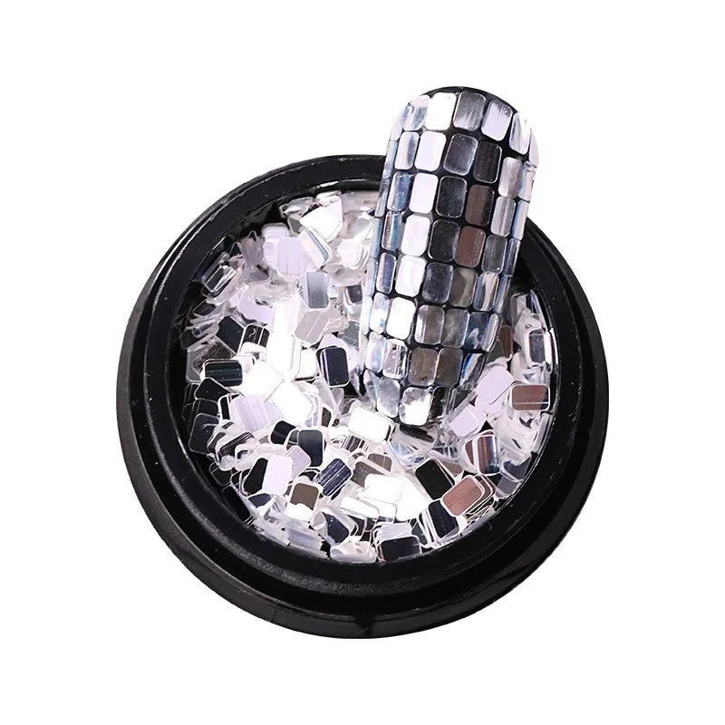 AB Silver Nail Glitter Mix Strip Square Holo Charm