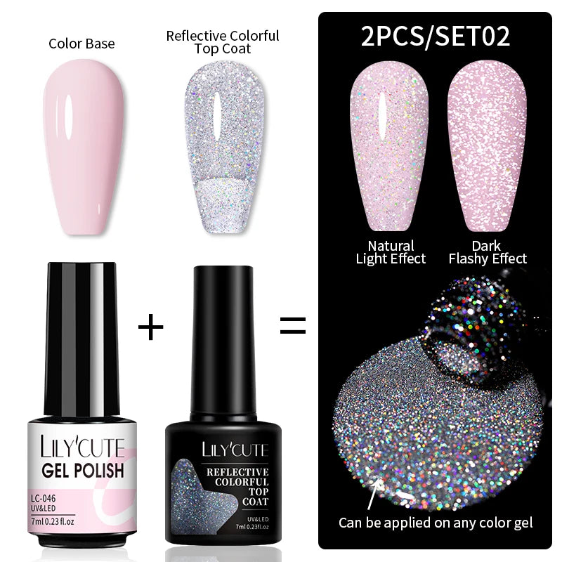 LILYCUTE Reflective Nail Gel Polish - 7ml Iridescent Glitter