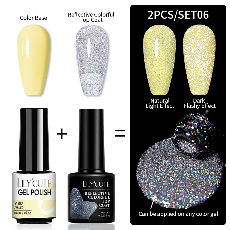 LILYCUTE Reflective Nail Gel Polish - 7ml Iridescent Glitter