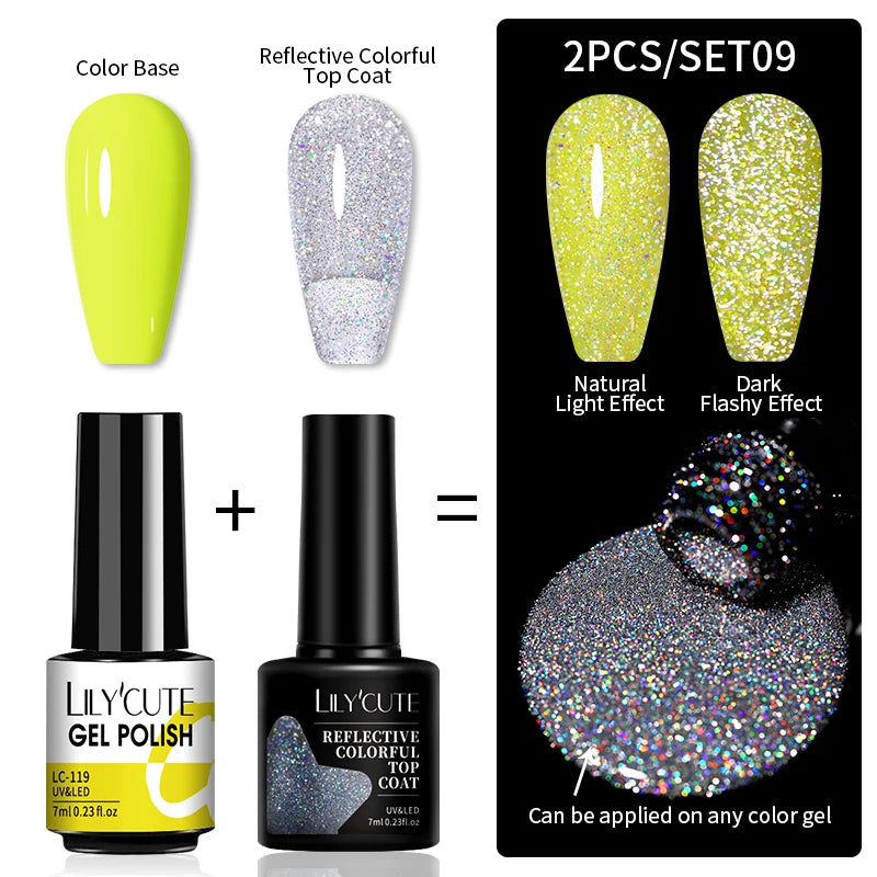 LILYCUTE Reflective Nail Gel Polish - 7ml Iridescent Glitter