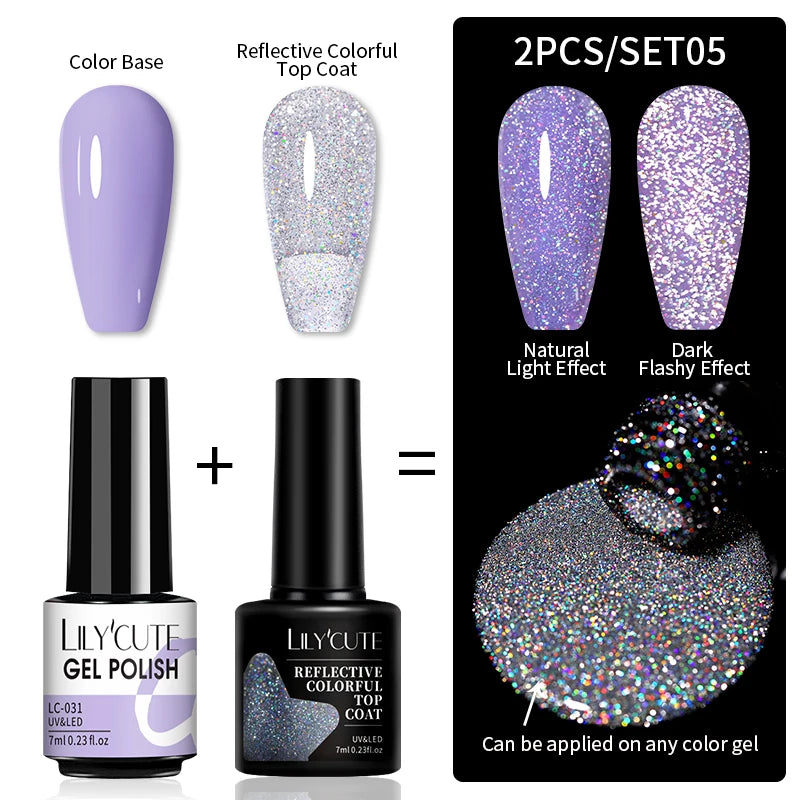 LILYCUTE Reflective Nail Gel Polish - 7ml Iridescent Glitter