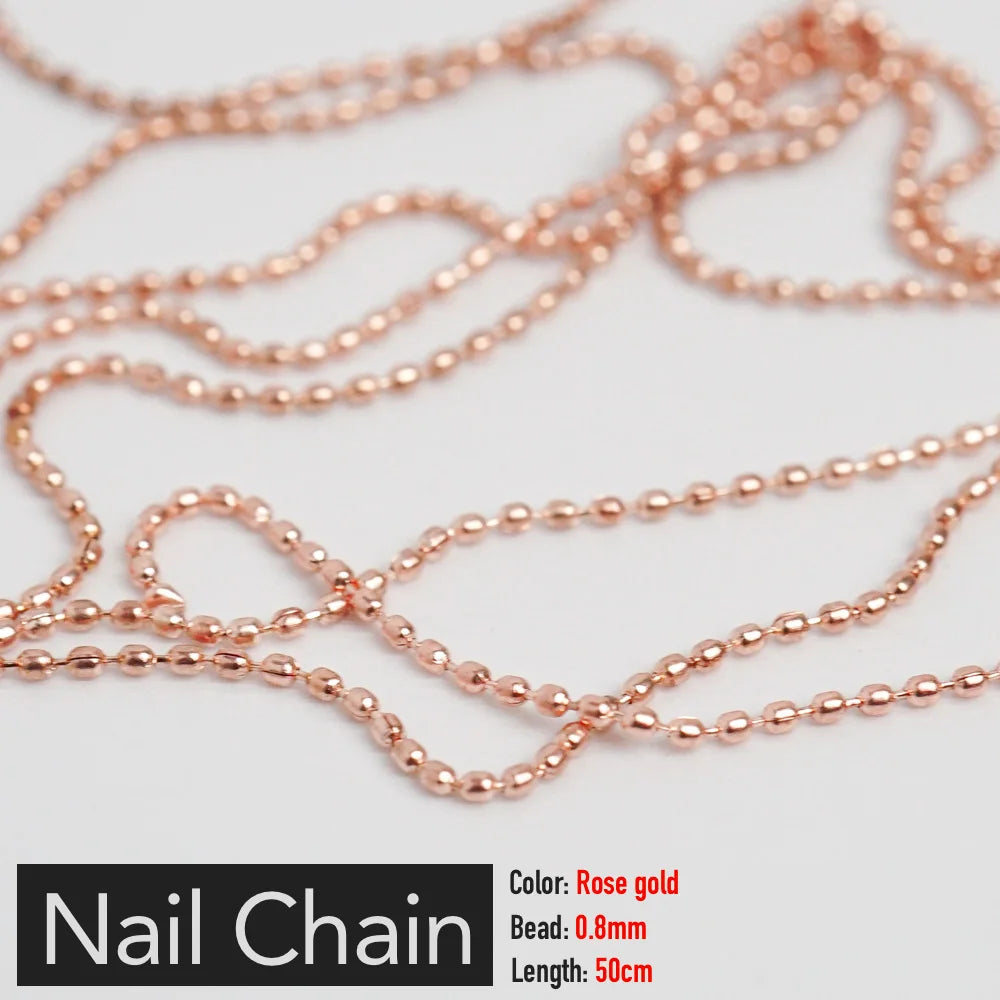 Rose Gold Silver Nail Chain with Pixie Stone Beads