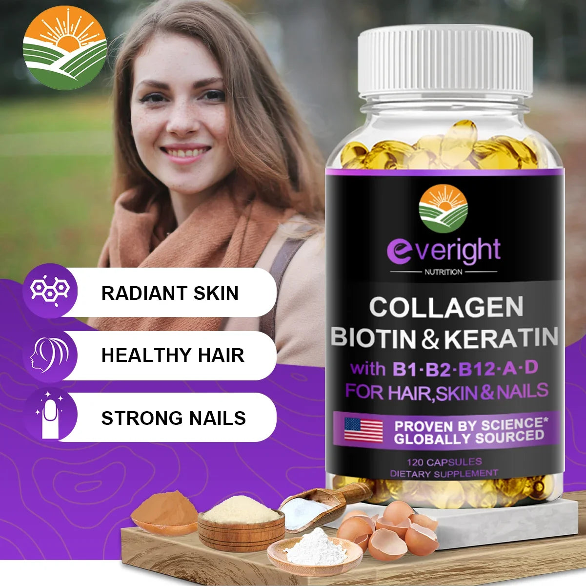 Hair Growth Vitamin - Biotin Hyaluronic Acid, Collagen Keratin