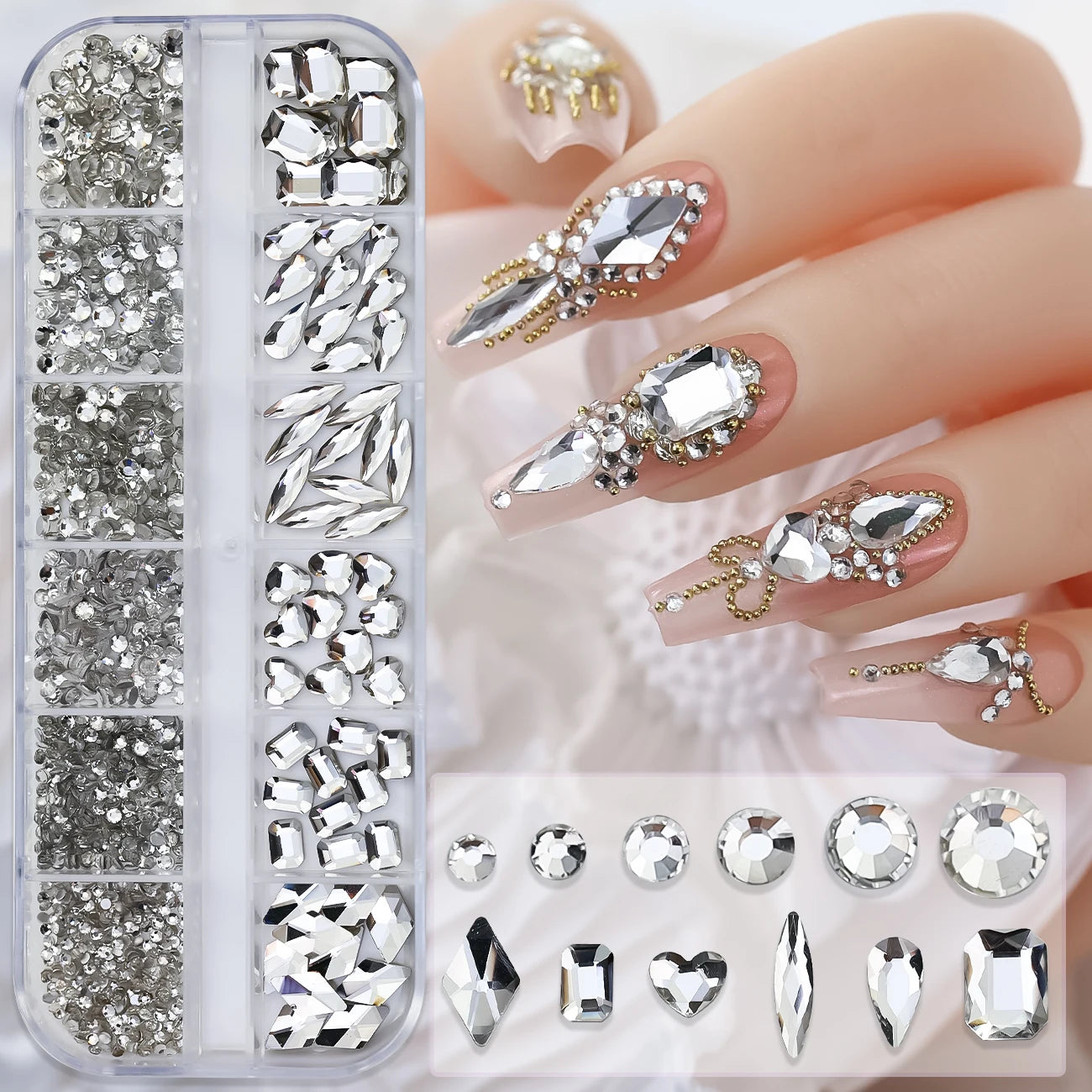 Nail Art Rhinestones Kit 2400pcs - Design Bright Holiday