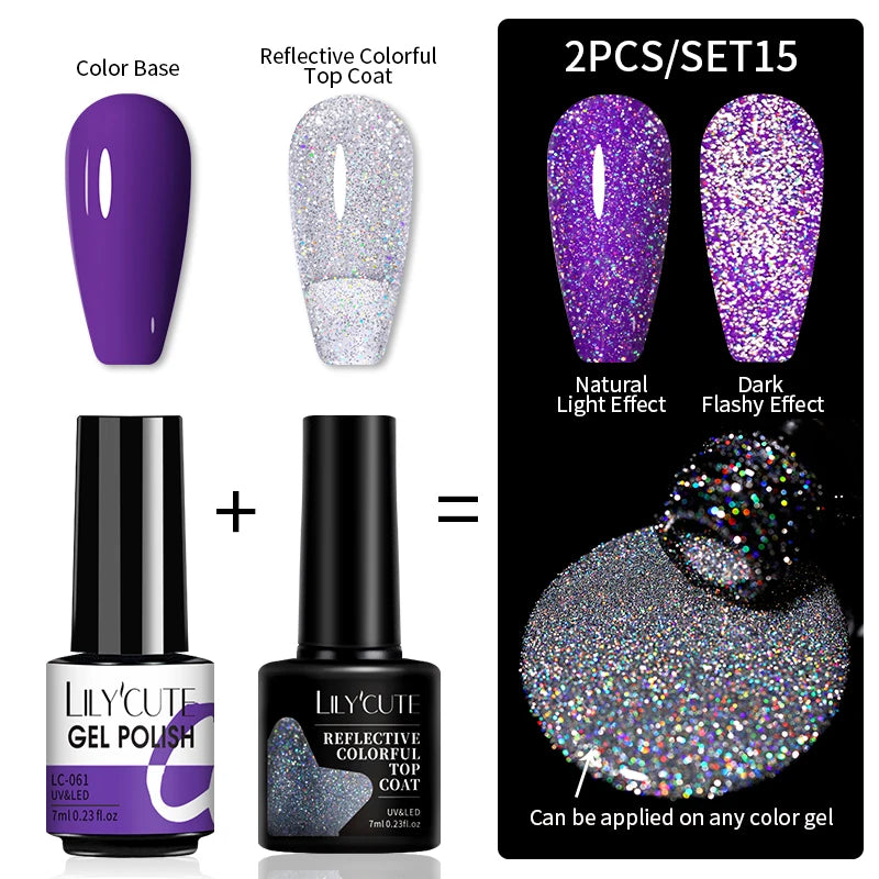 LILYCUTE Reflective Nail Gel Polish - 7ml Iridescent Glitter