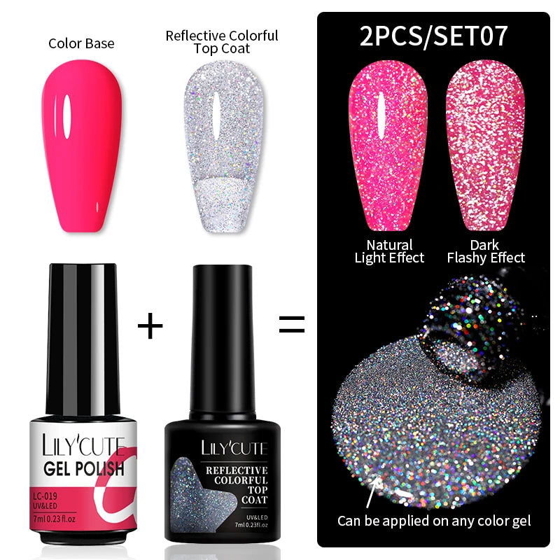 LILYCUTE Reflective Nail Gel Polish - 7ml Iridescent Glitter