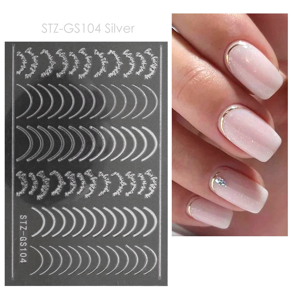 Rose Gold 3D Nail Art Stickers - Geometric Manicure Decor