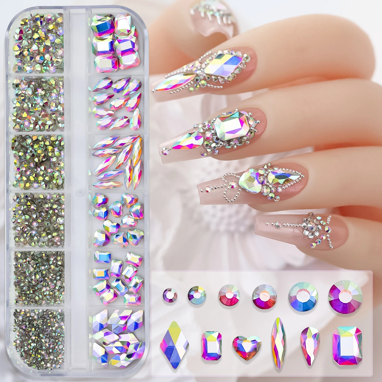 Nail Art Rhinestones Kit 2400pcs - Design Bright Holiday