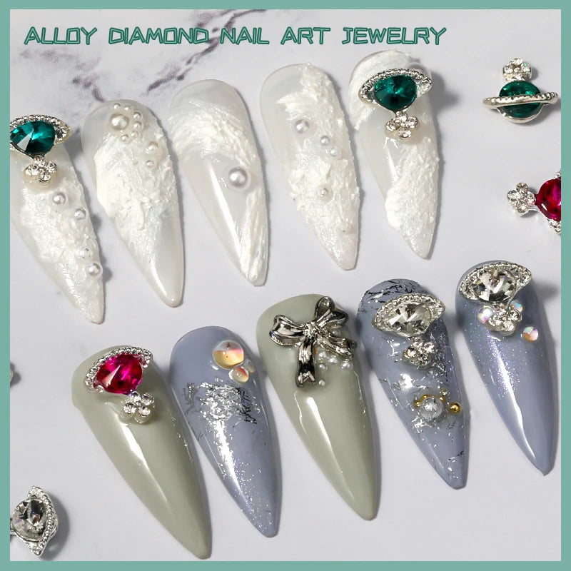 Luxury Alloy Planet Gemstone Nail Charms